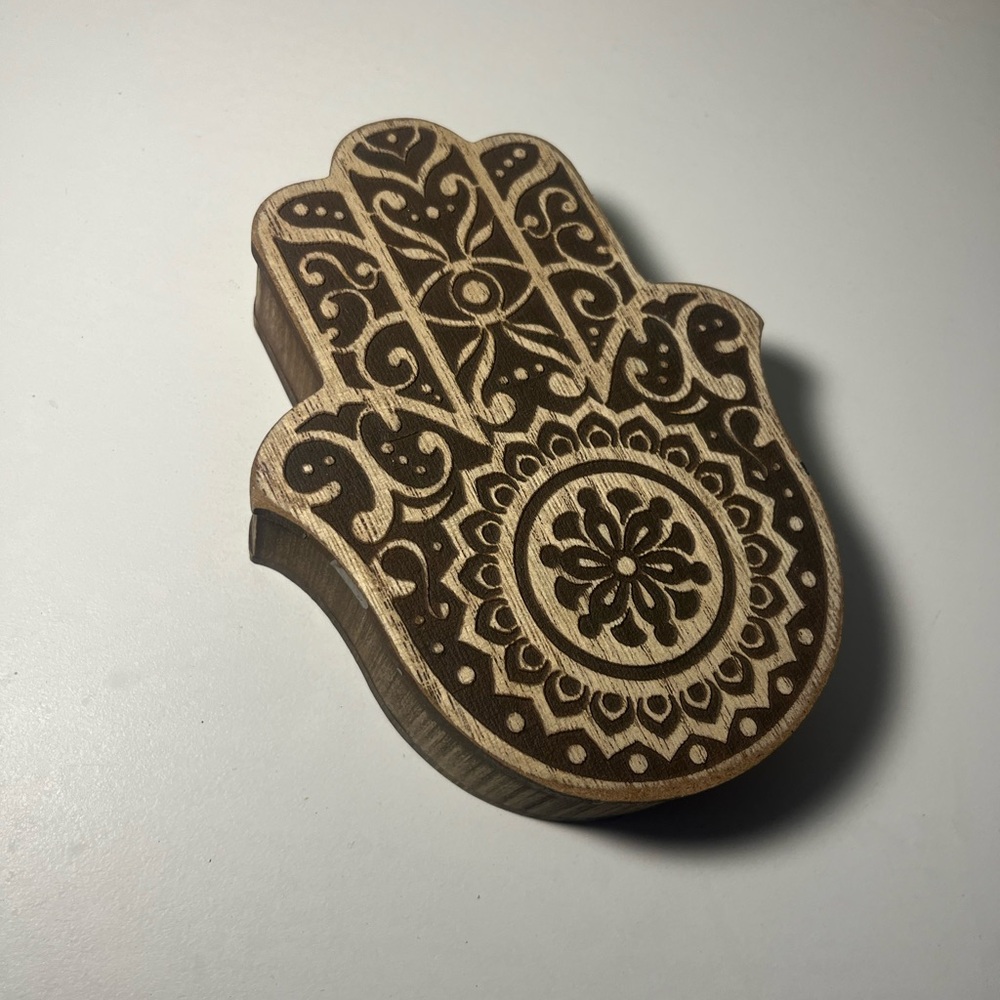 Wooden Hand of Fatima Trinket Box